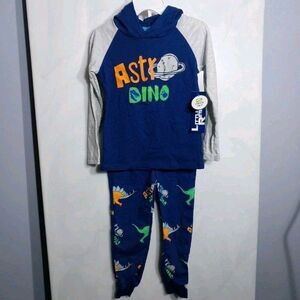 Little Rebels Boy's Hooded Jogger Set Sz 4T Astro Dino Dinosaur Sweatsuit 2 PC